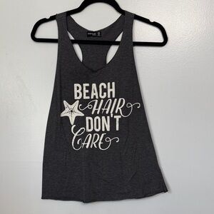 Popular Basics Grey Beach Hair Don’t Care Graphic Tank Top S